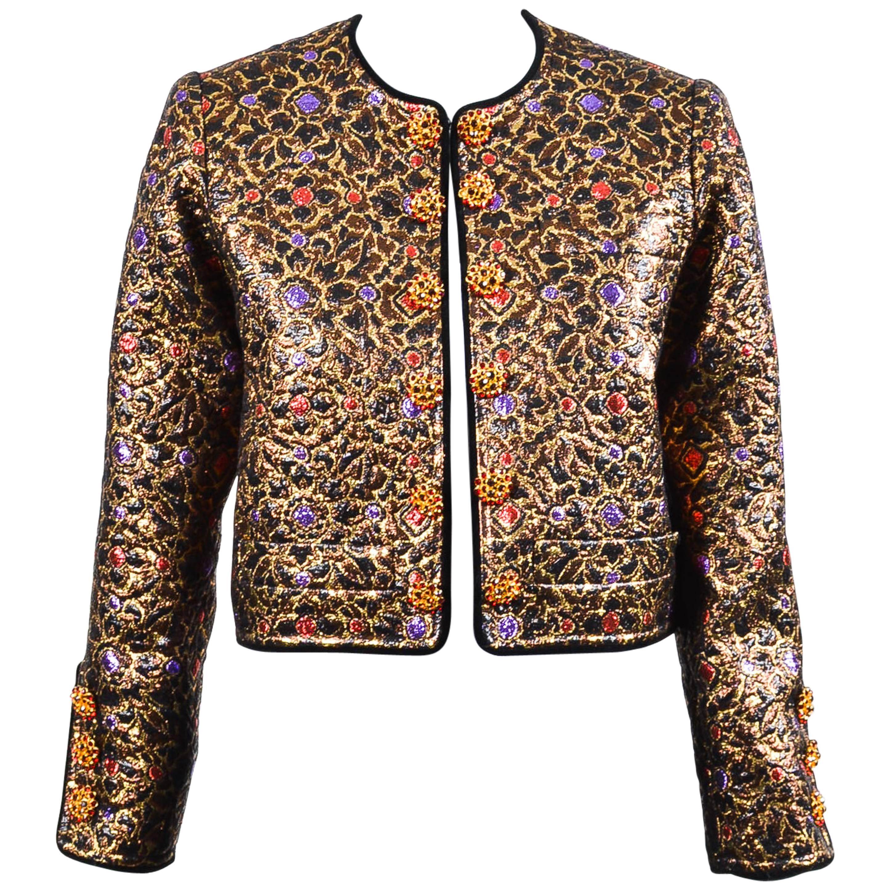 Vintage Saint Laurent Rive Gauche Metallic Multicolored Jacquard LS Jacket SZ 36 For Sale