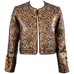 Vintage Saint Laurent Rive Gauche Metallic Multicolored Jacquard LS Jacket SZ 36