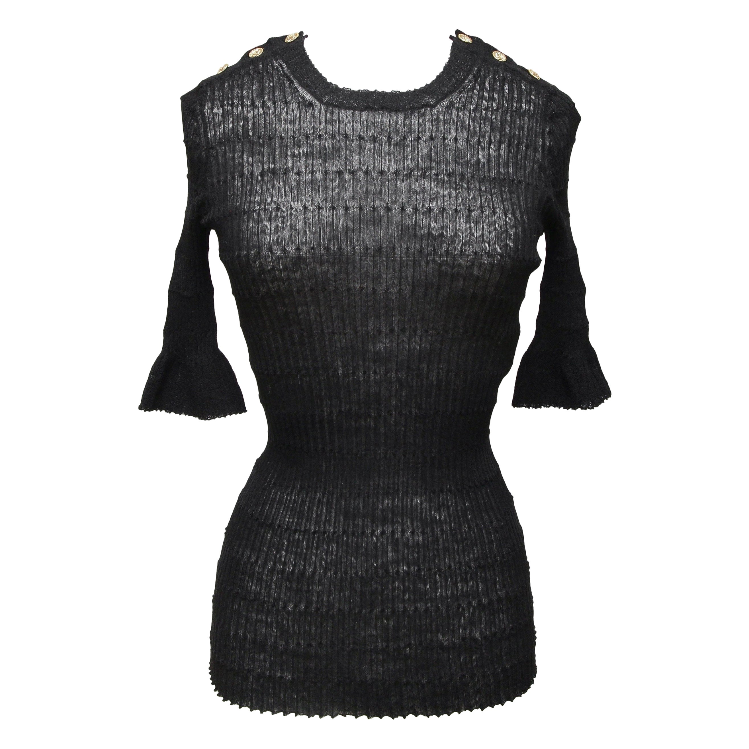 Chanel Black Cashmere Sweater with Removable White Collar 34 at