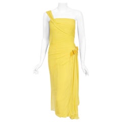 Vintage 1950's Philip Hulitar Yellow Pleated Silk Chiffon Draped Hourglass Dress