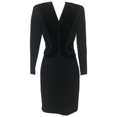 Oscar de la Renta 1990s Long Sleeve Black Dress with Velvet Swirl Detail 11