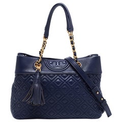 Tory Burch Blue Leather Fleming Tote