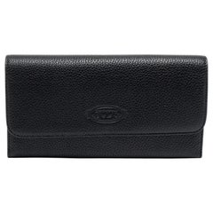Tod's Black Leather Logo Flap Wallet