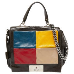 Celine Multicolor Leather Color Block Flap Top Handle Bag