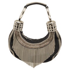 Chloe Black Canvas Chain Embellished Crescent Baguette