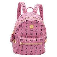 MCM Pink Visetos Studded Coated Canvas Stark Backpack