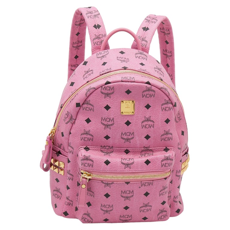 MCM Pink Visetos Studded Coated Canvas Stark Backpack at 1stDibs