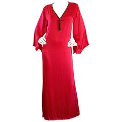 Documented Vintage Oscar de la Renta 1982 Red Silk Beaded Caftan Maxi Dress