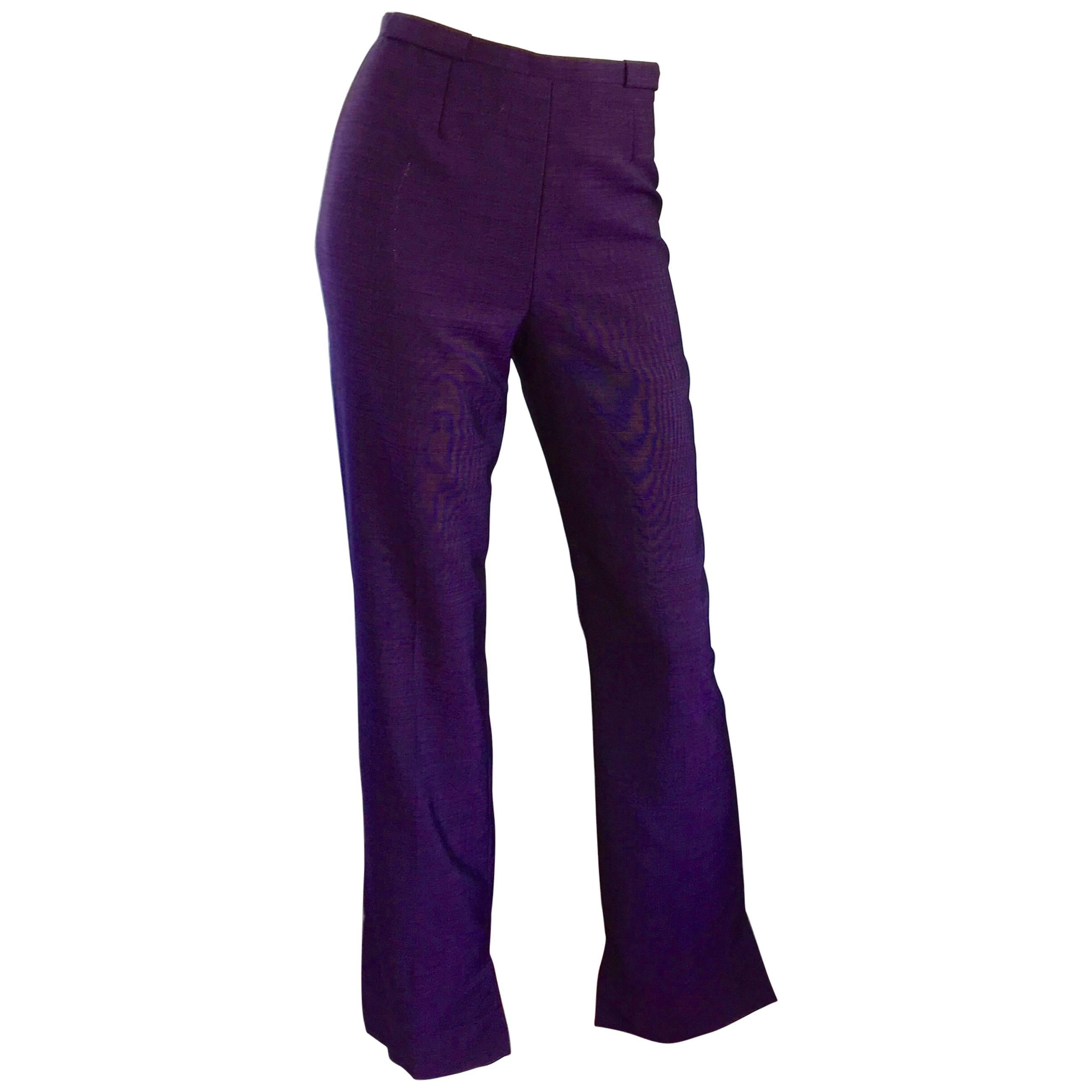 Escada Purple Sz 8 High Waist Flare Leg Boot Cut Regal Egg Plant Trousers Pants For Sale