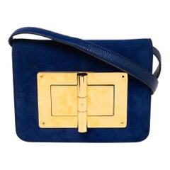 Tom Ford Royal Blue Suede and Leather Small Natalia Shoulder Bag