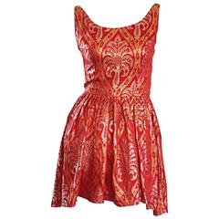 1950s Silvano of Roma for Heiser Red + Gold + Silver Dipped Hem Silk Mini Dress 7