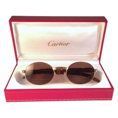 New Cartier Giverny Gold and Wood Large 53/22 Full Set Brown Lens Sunglasses