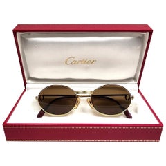 New Vintage Cartier Oval St Honore Gold 53mm 18k Plated Sunglasses France