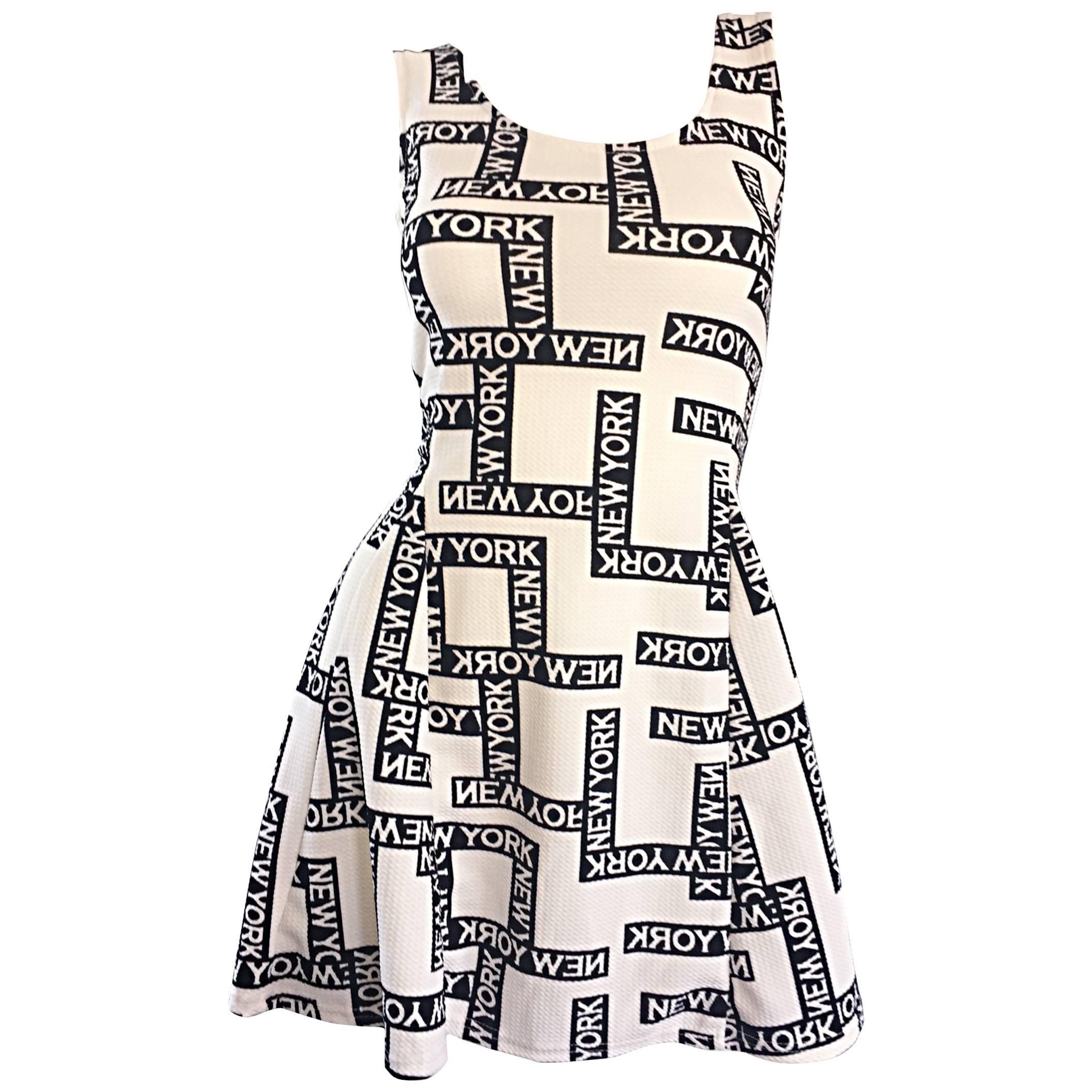 Fiorella Rubino 1990s New York Black and White Vintage 90s Skater Mini Dress For Sale