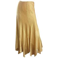 Incredible 1970s Beverly Paige Gold Metallic Asymmetrical Handkerchief Hem Skirt
