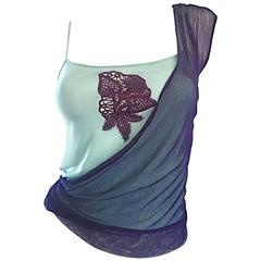 Vintage Kenzo Purple + Light Blue Silk Crochet One - Shoulder Crochet Top Blouse 4