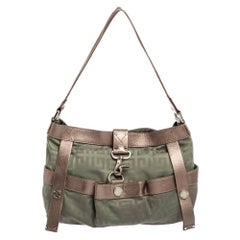 Givenchy Green/Brown Monogram Fabric and Leather Clasp Flap Hobo