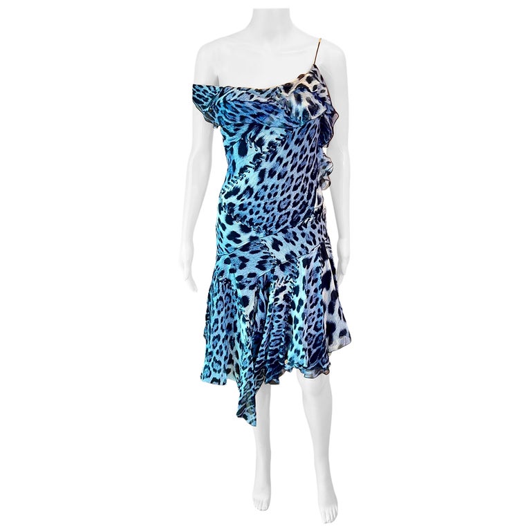 Roberto Cavalli S/S 2011 Silk Bias Cut Asymmetrical Animal Print Slip Dress  For Sale