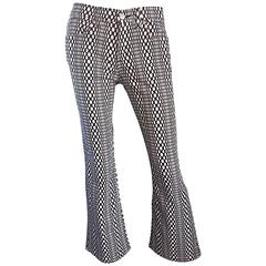 Vintage Todd Oldham 1990s Black and White Op - Art Cropped Flare Leg Pants / 90s Jeans 