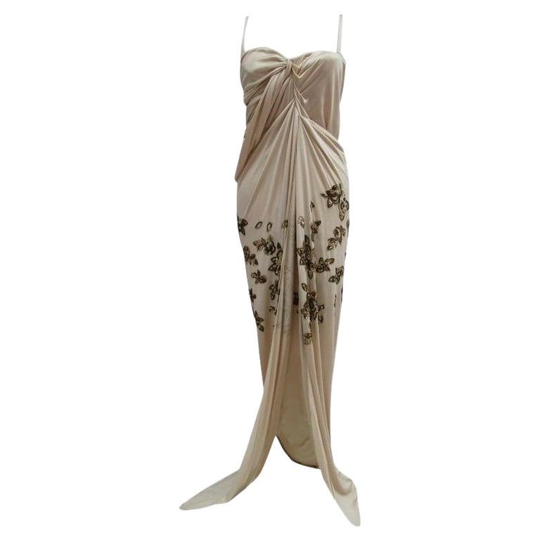 Addilynn Nude & Gold Embellished Evening Dress
