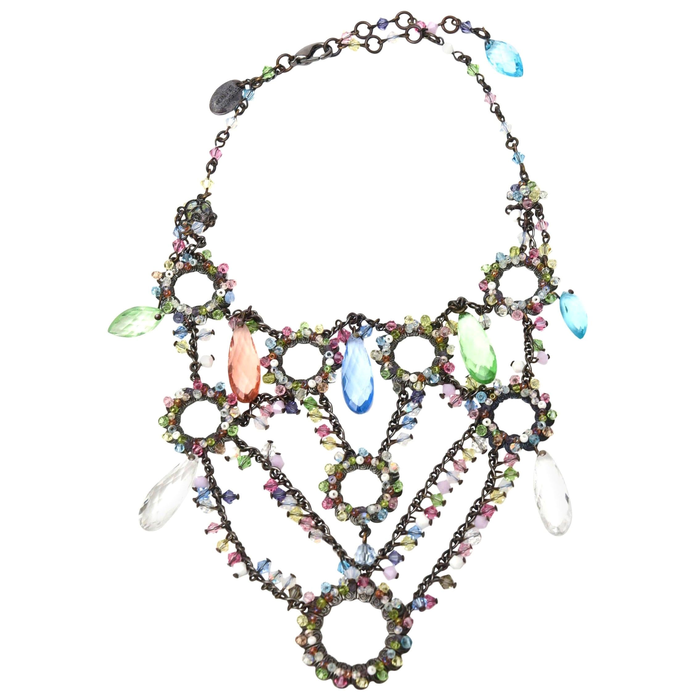  Erickson Beamon Swarovski Turquoise & Green Crystals Tiered Collar Bib Necklace For Sale
