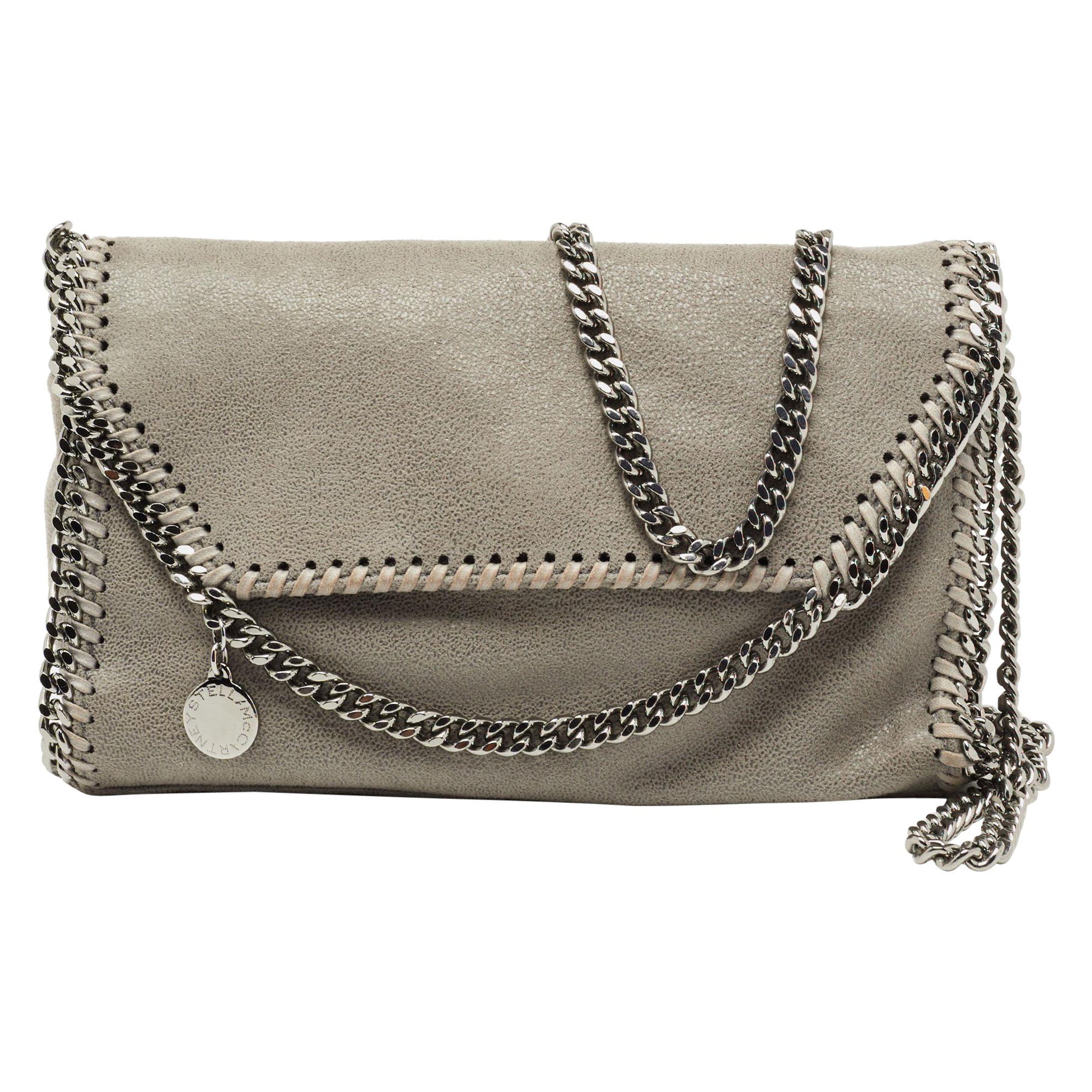 Stella McCartney Grey Faux Suede Falabella Flap Shoulder Bag For Sale