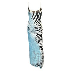 Roberto Cavalli S/S 1999 Runway Sheer Mesh Zebra Print Slip Evening Dress Gown