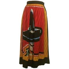 Michaele Vollbracht Red Yellow Black Silk Man in Sombrero Maxi Skirt, 1980s