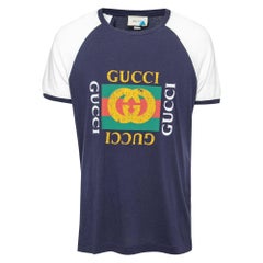 Gucci Blue Logo Printed Crew Neck T-Shirt L