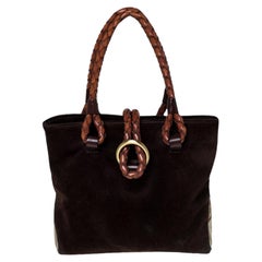 Burberry Brown/Beige Suede, Canvas and Leather Braided Handle Tote