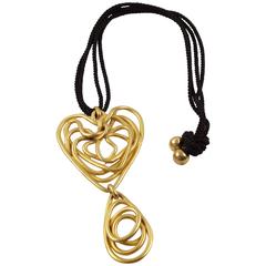 Balenciaga Paris Gilt Metal Long Pendant Necklace Wired Spiral Design 11