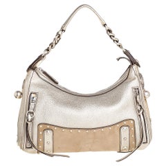 Versace Gold/Beige Leather and Suede Studded Hobo