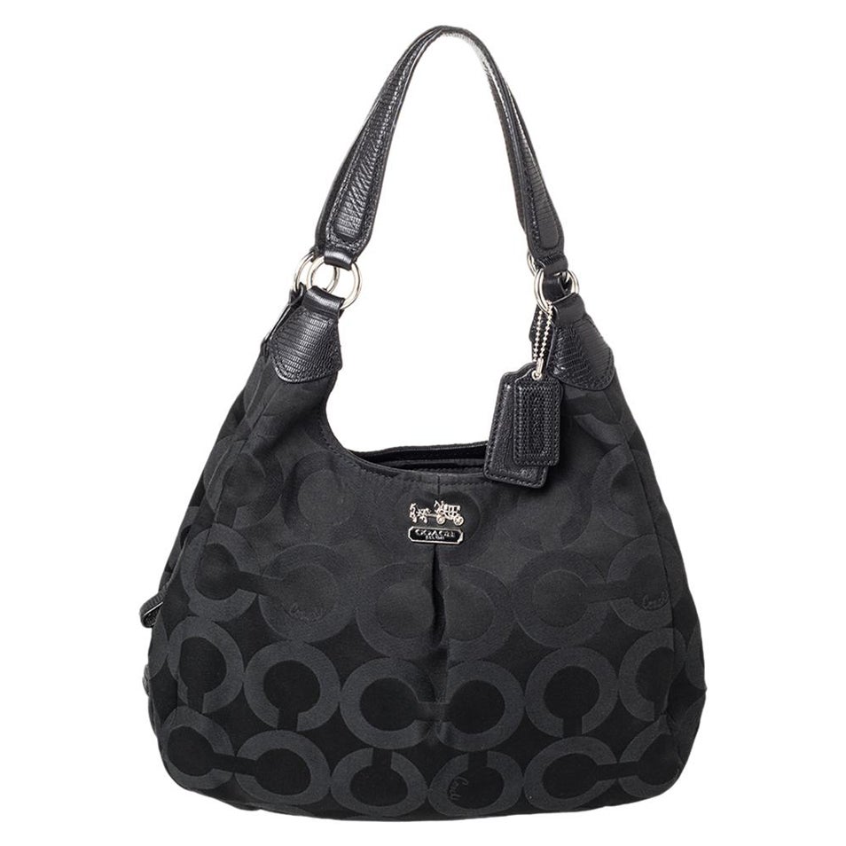 Coach Black Signature Canvas and Leather Madison Hobo For Sale