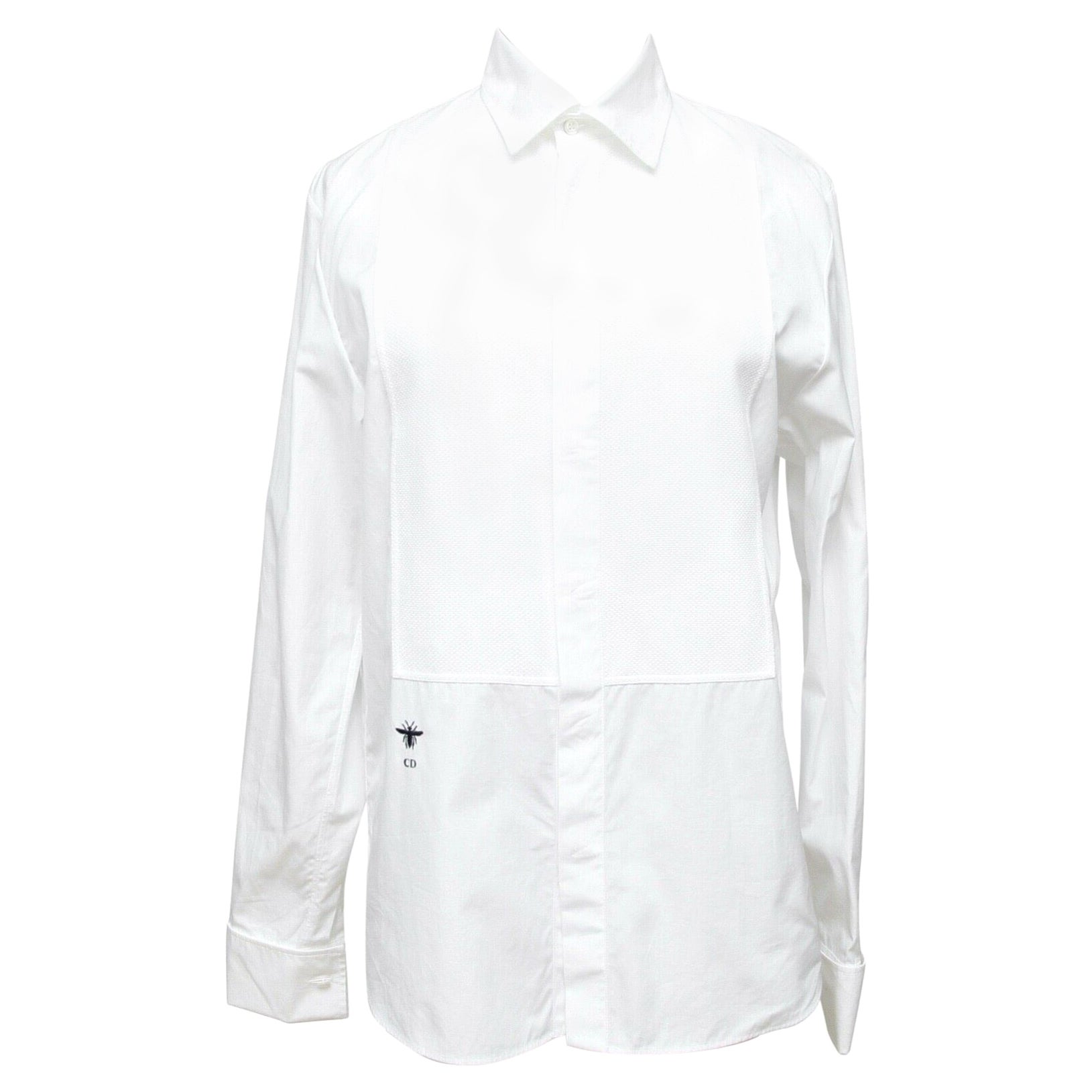 DIOR White Button Down Blouse Shirt Top Cotton Long Sleeve V-Neck Sz 36