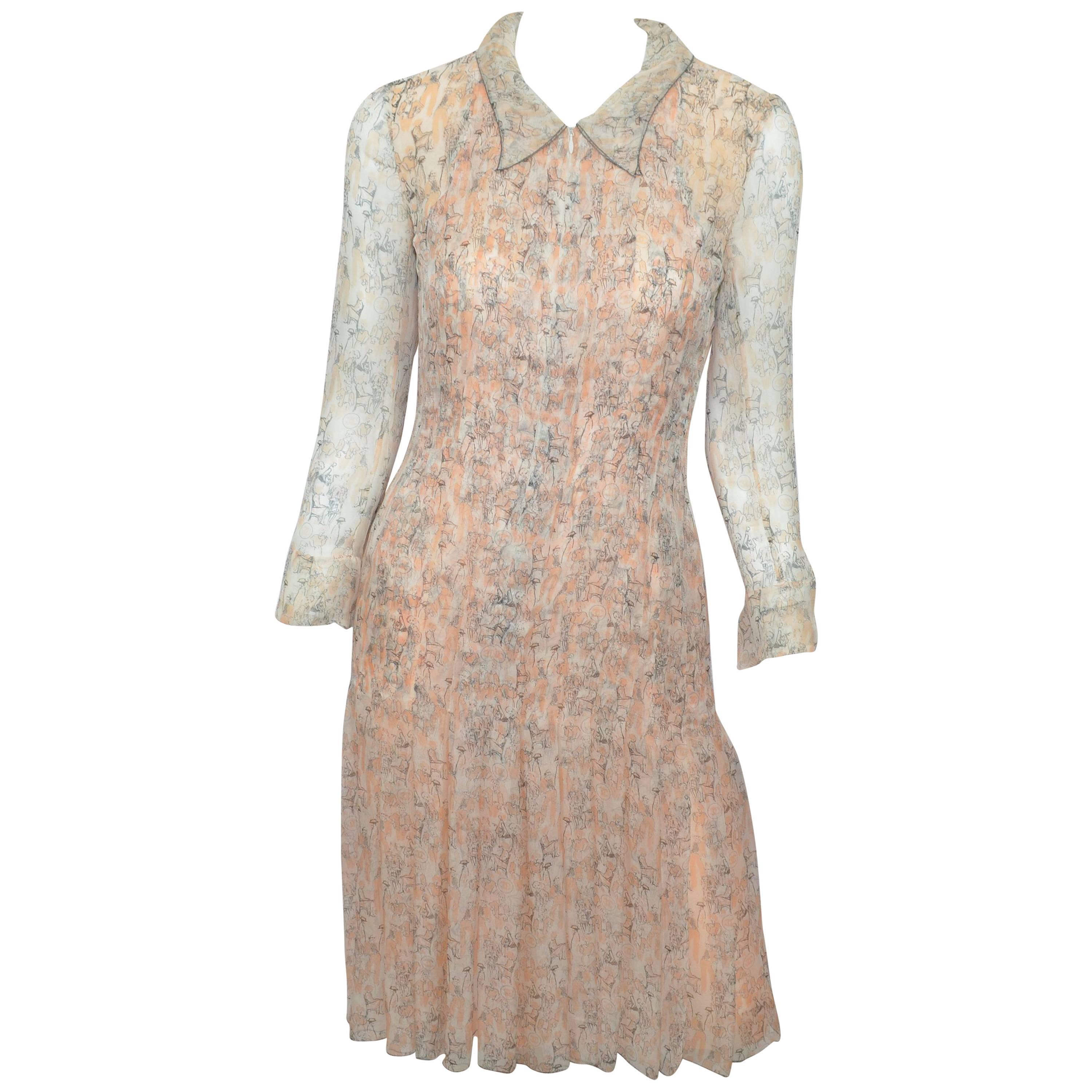Chanel 2003 P Silk Chiffon Print Dress
