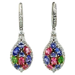 18KW Fancy Dangling Multi Gemstone and Diamond Earrings