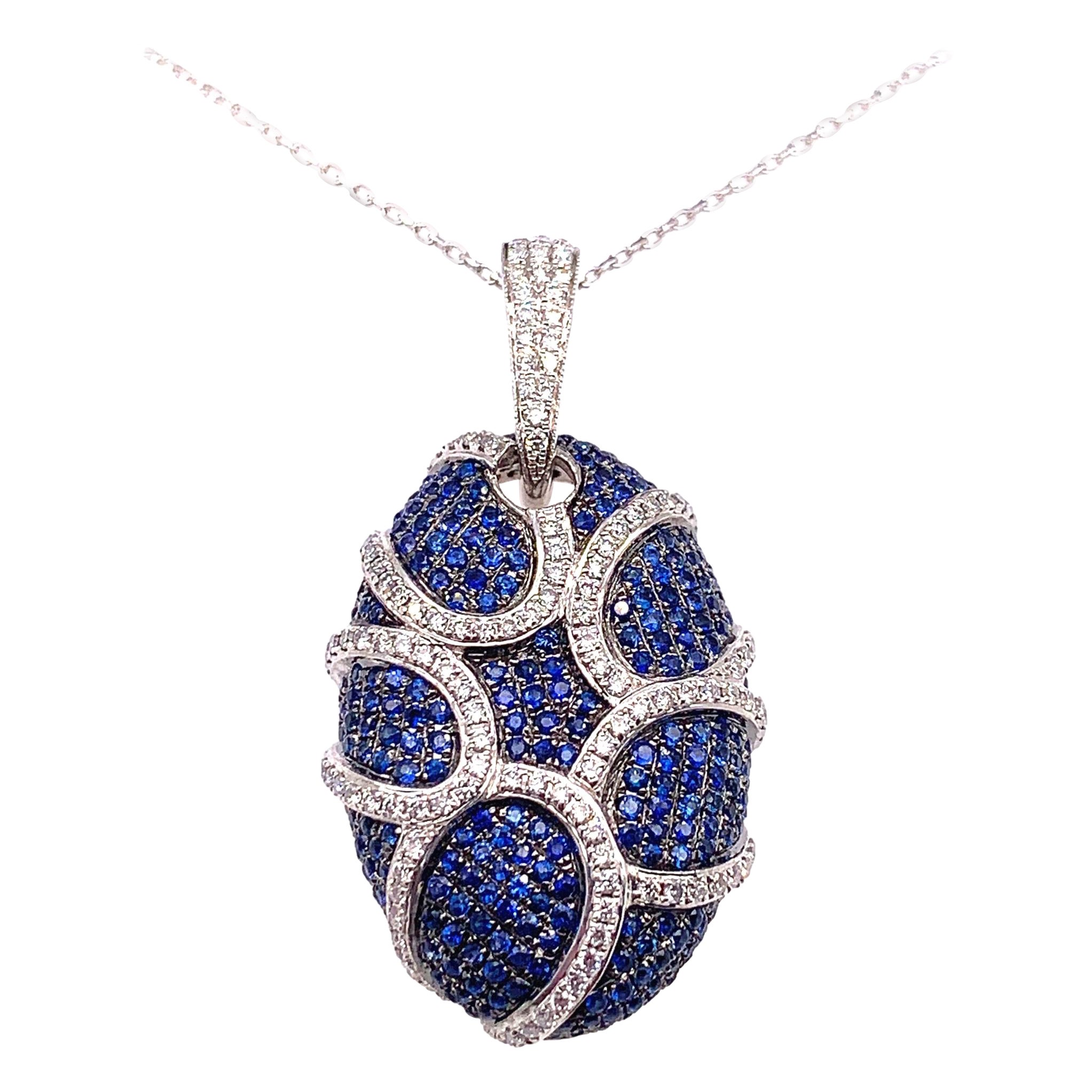 Sapphire and Diamond Fancy 18KW Gold Pendant For Sale