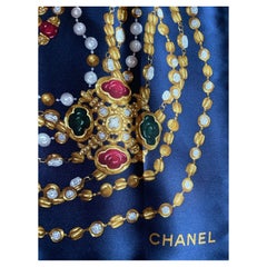CHANEL authentic Retro silk scarf gripoix chains jewels