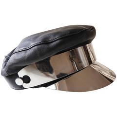YSL ✿*ﾟ Yves Saint Laurent Stainless Steel Soft Lambskin Cap Hat 