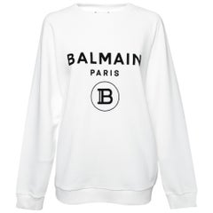 Balmain White Rib Knit Logo Print Raglan Sleeve Sweatshirt M