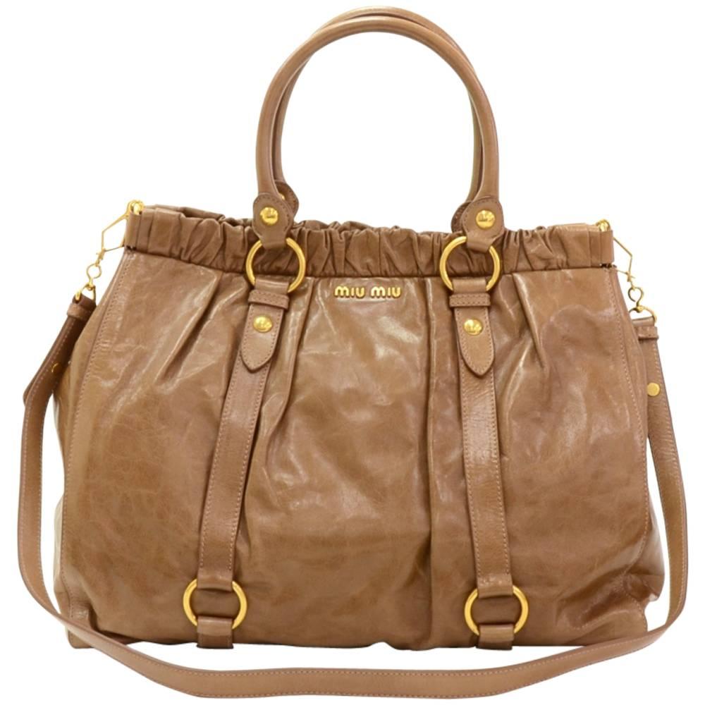 Miu Miu Vitello Lux Brown Leather Large 2way Bag