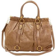Vintage Miu Miu Vitello Lux Brown Leather Large 2way Bag