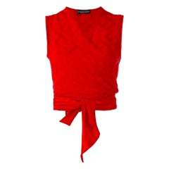 90s Jean-Louis Scherrer Vintage red silk top with jacquard logo