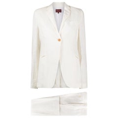 90s Romeo Gigli Vintage ivory linen jacket and trousers suit