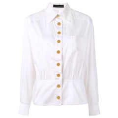 90er Jahre Jean-Louis Scherrer Vintage weißes tailliertes Hemd mit goldenen Logo-Knöpfen
