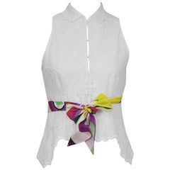 Vintage 2000's Pucci White Eyelet Top With Patterned Belt