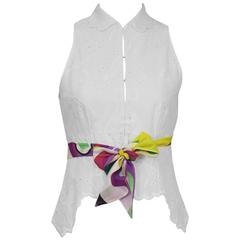 2000's Pucci White Eyelet Top With Patterned Belt 7