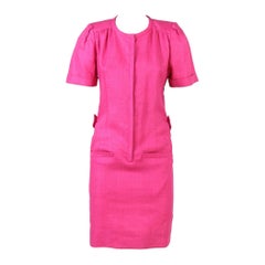 80s Valentino Couture fuchsia linen dress with rear cut-out embroideries