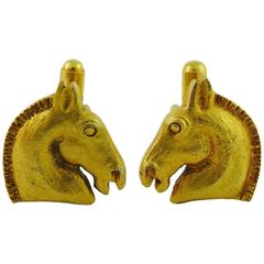 Hermes Vintage Gold Tone Horse Head Cufflinks