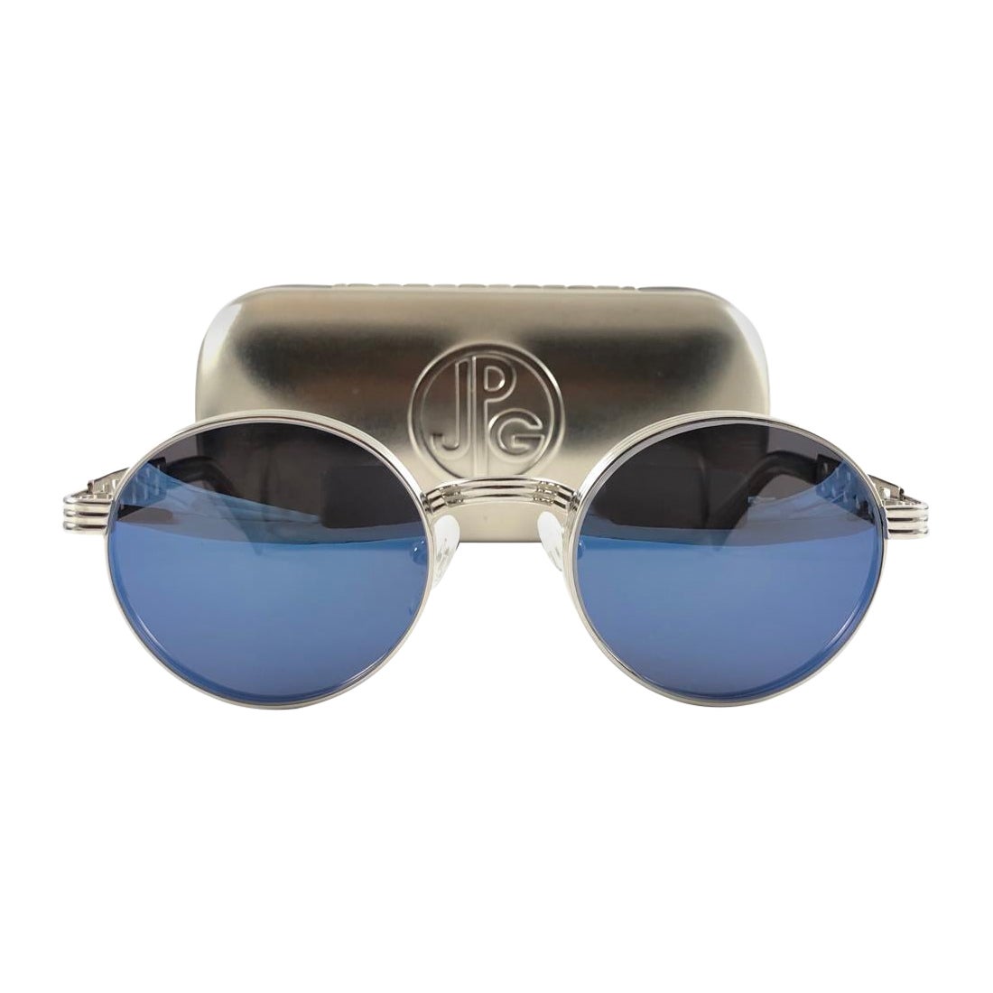 New Vintage Jean Paul Gaultier 56 0173 Round Blue Lens 1990's Sunglasses Japan For Sale